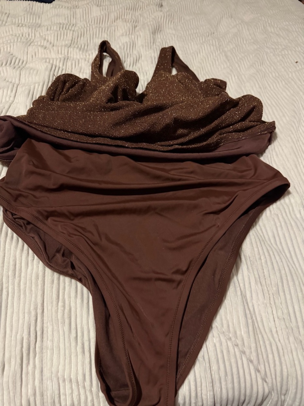 Sparkle Brown Two-Piece Swimsuit Set